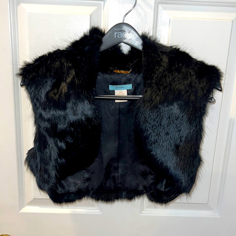 Black Rabbit Fur Bolero Formal Jacket - Picture 3 of 6